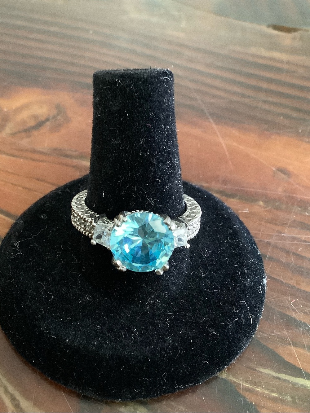 Silver Ring with Round Blue Center Stone